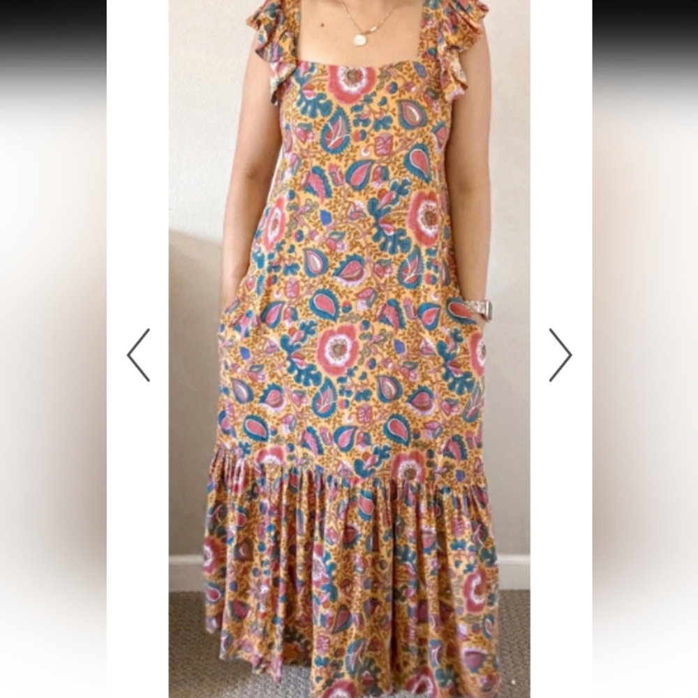 XSMALL House of Harlow Women's Jackie Mustard Floral Square Neck Maxi Dress nwt